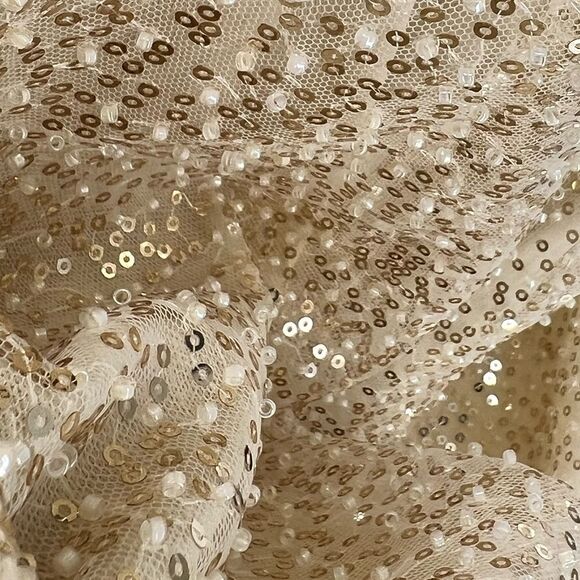 Baltic Born Cream colored Maxi Sleeveless Sequin Dress w/ beaded Pearl accent’s - Picture 7 of 10